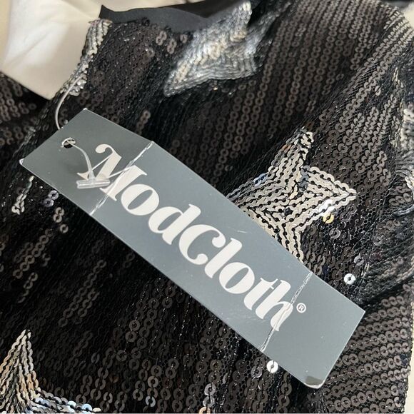MODCLOTH Reigning Starlet A-Line Dress Black Silver Stars Sequined Bodice Size 8 - Picture 11 of 13
